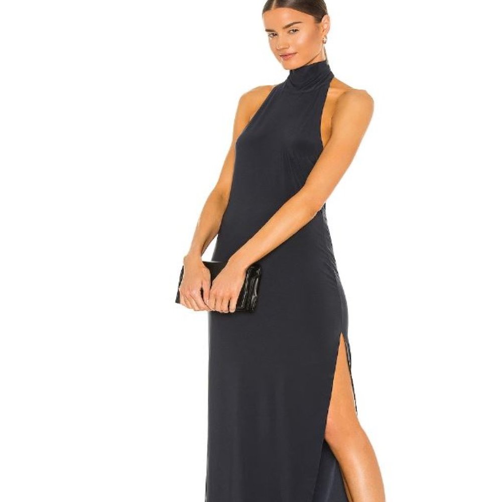 Norma Kamali Halter Turtle Side Slit Dress